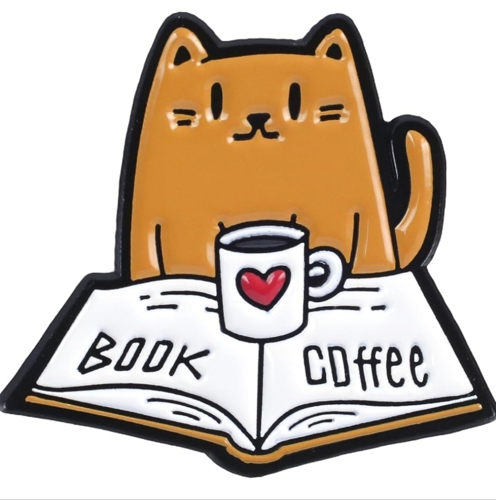 Cute Cat Enamel Pin - Brown and White